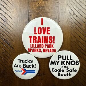 Vintage Train Pinback Buttons 80's Adult Humor Gift Collectible Trains AmTrak